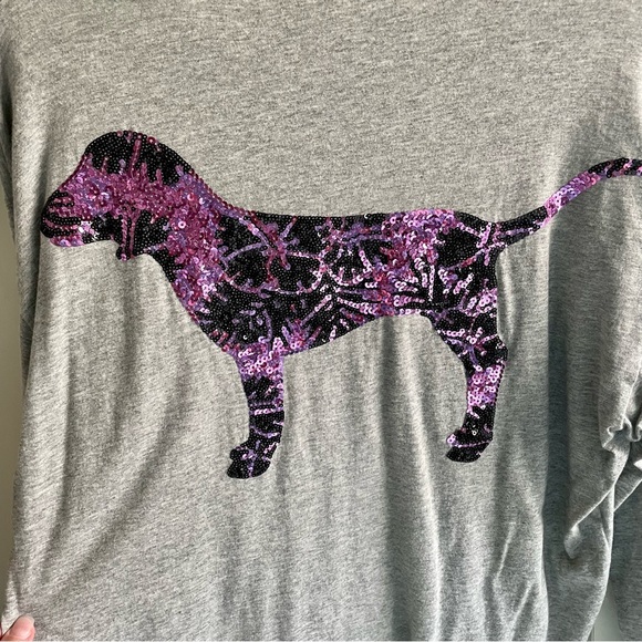 PINK Purple Bling Long Sleeve Grey Campus Tee - Picture 6 of 12